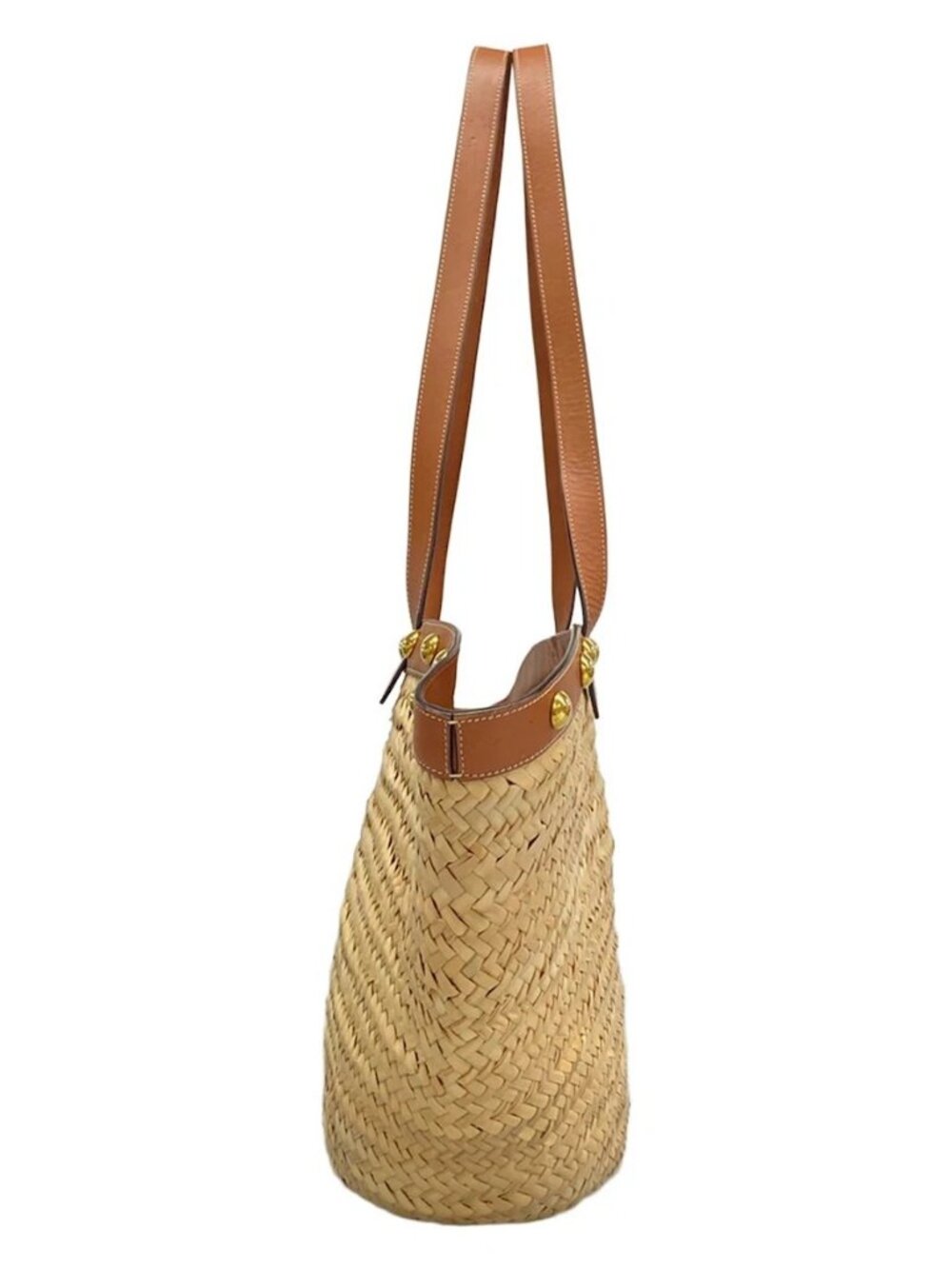 CELINE Beige Dark Brown Raffia Calf Skin Tote Bag - Picture 4 of 14